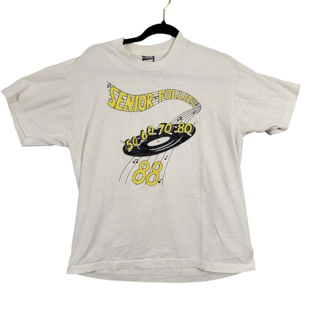 Vintage 1988 Senior Follies Single Stitch Screen Stars Tee Mens XL White